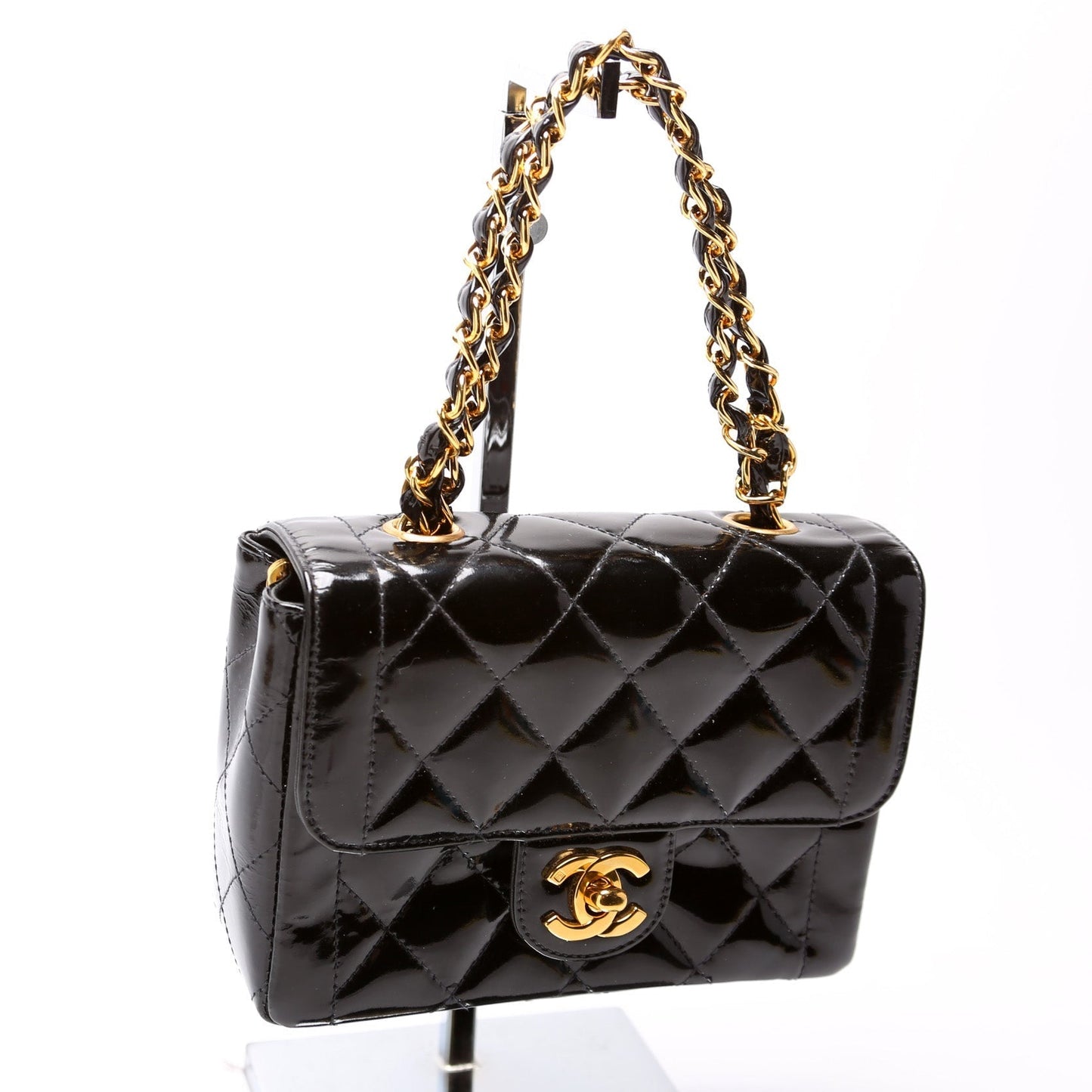 Chanel CC Double Chain Handle Mini Flap Patent Vintage Bag