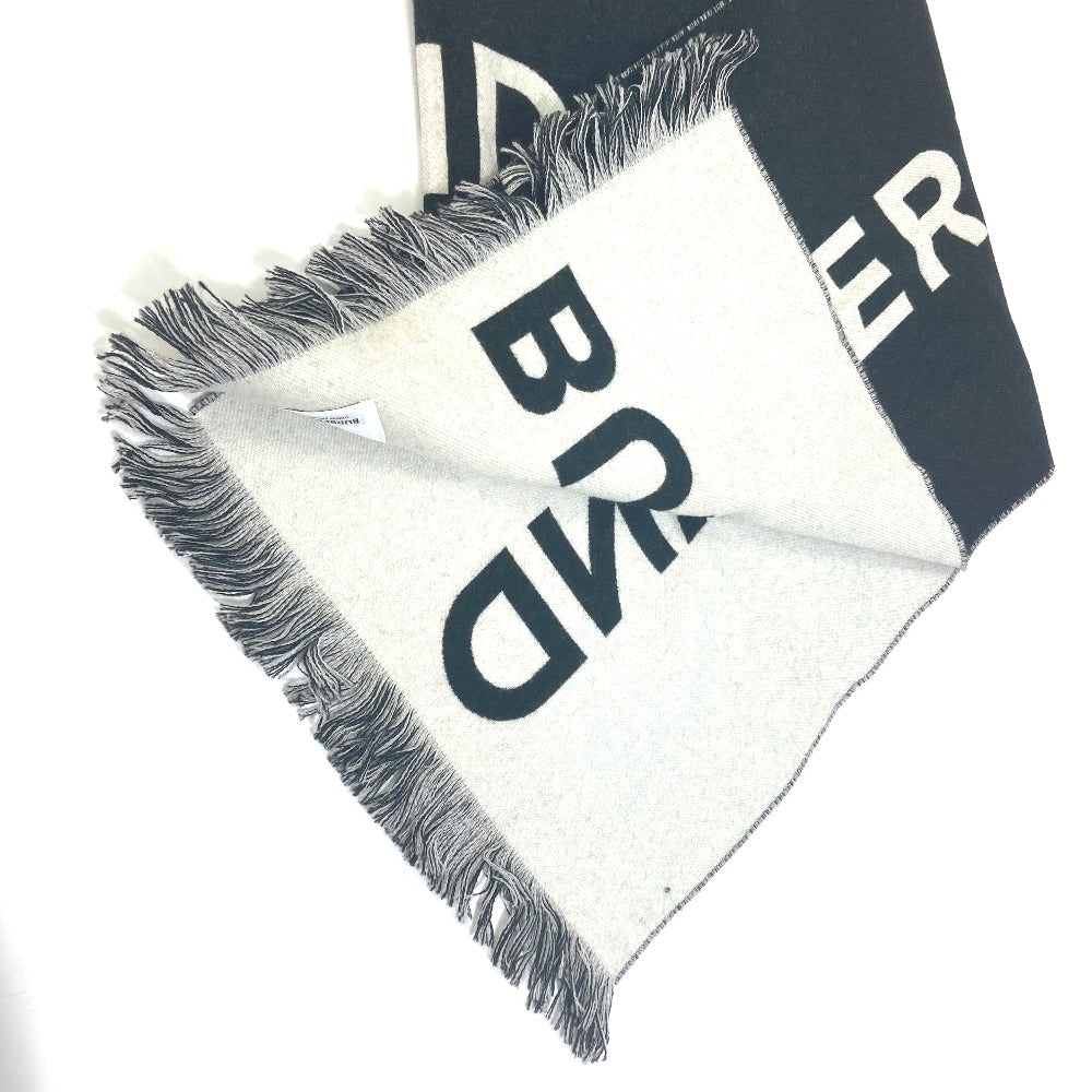 BURBERRY Scarf 80085081 wool Black x white Two-tone fringe scarf Women