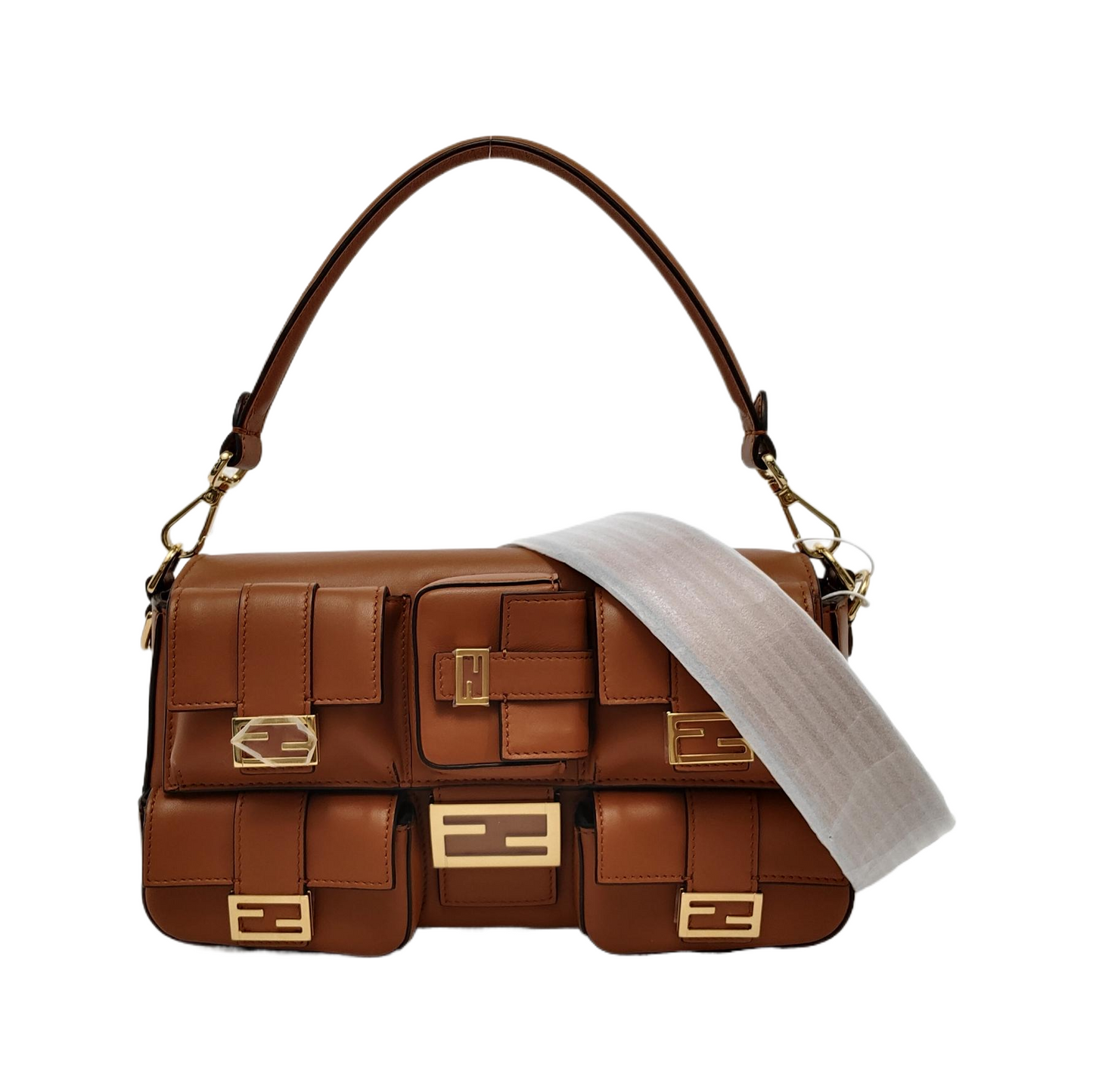 Fendi Baguette Cargo Multi-pocket Tan Brown Leather 2-way Bag