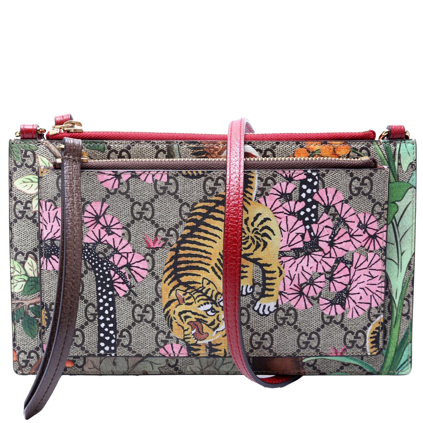 Gucci 454111 GG Supreme Tian/Bengal Double Zip Shoulder Bag