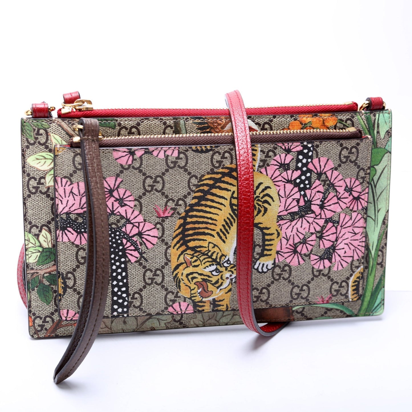 Gucci 454111 GG Supreme Tian/Bengal Double Zip Shoulder Bag
