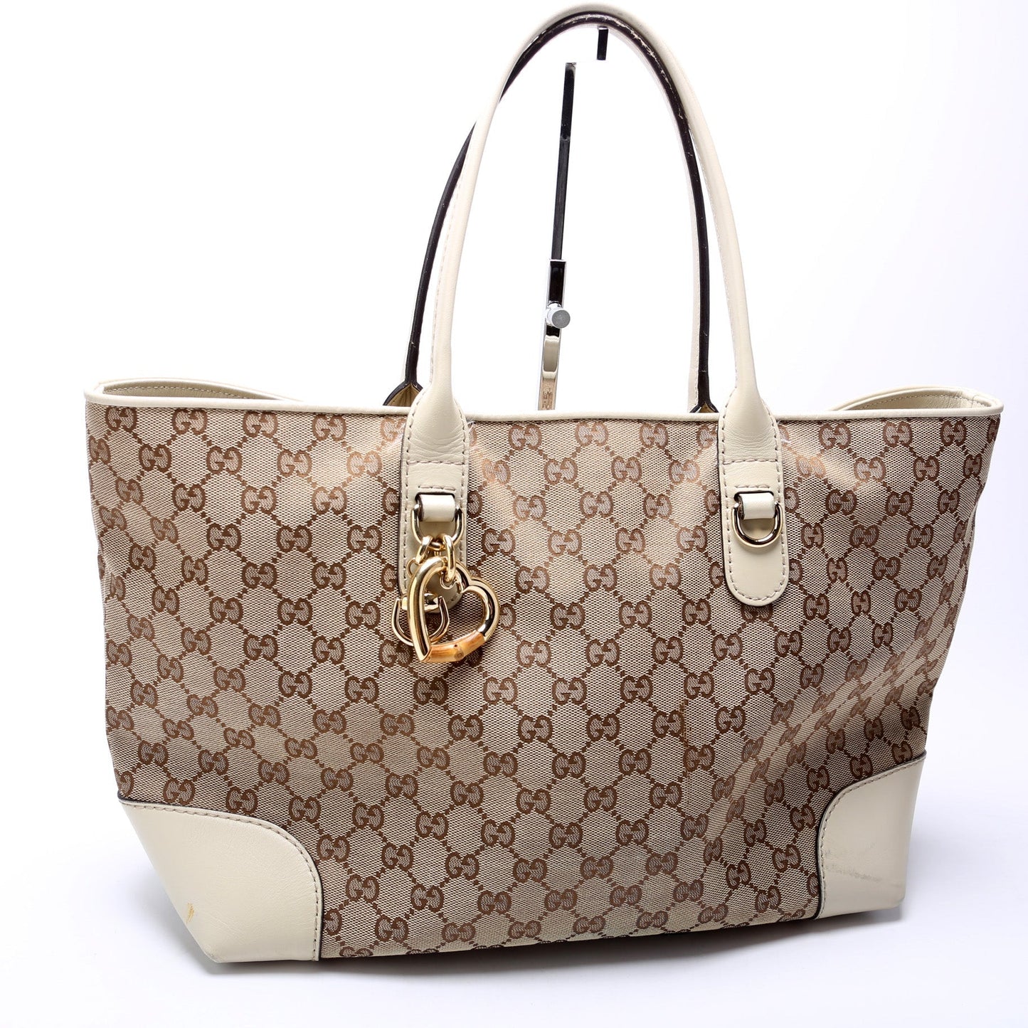 Gucci 269956 GG Canvas Heart Bit Charm Tote Bag