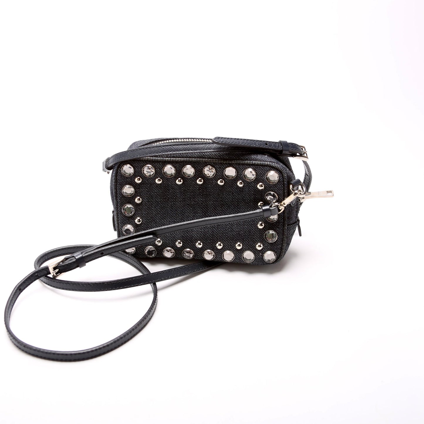 Prada Denim Studded Embellished Mini Camera Bag