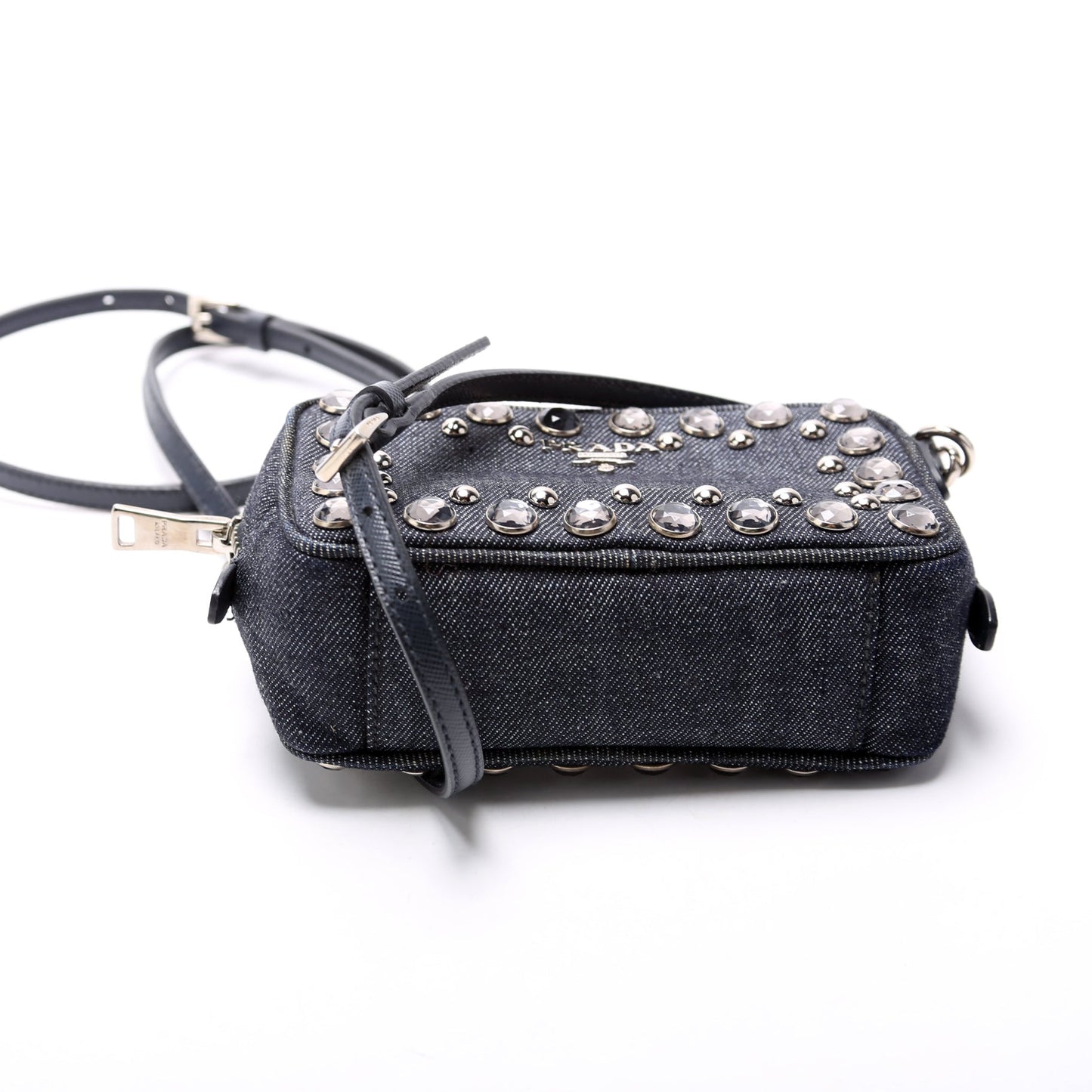 Prada Denim Studded Embellished Mini Camera Bag