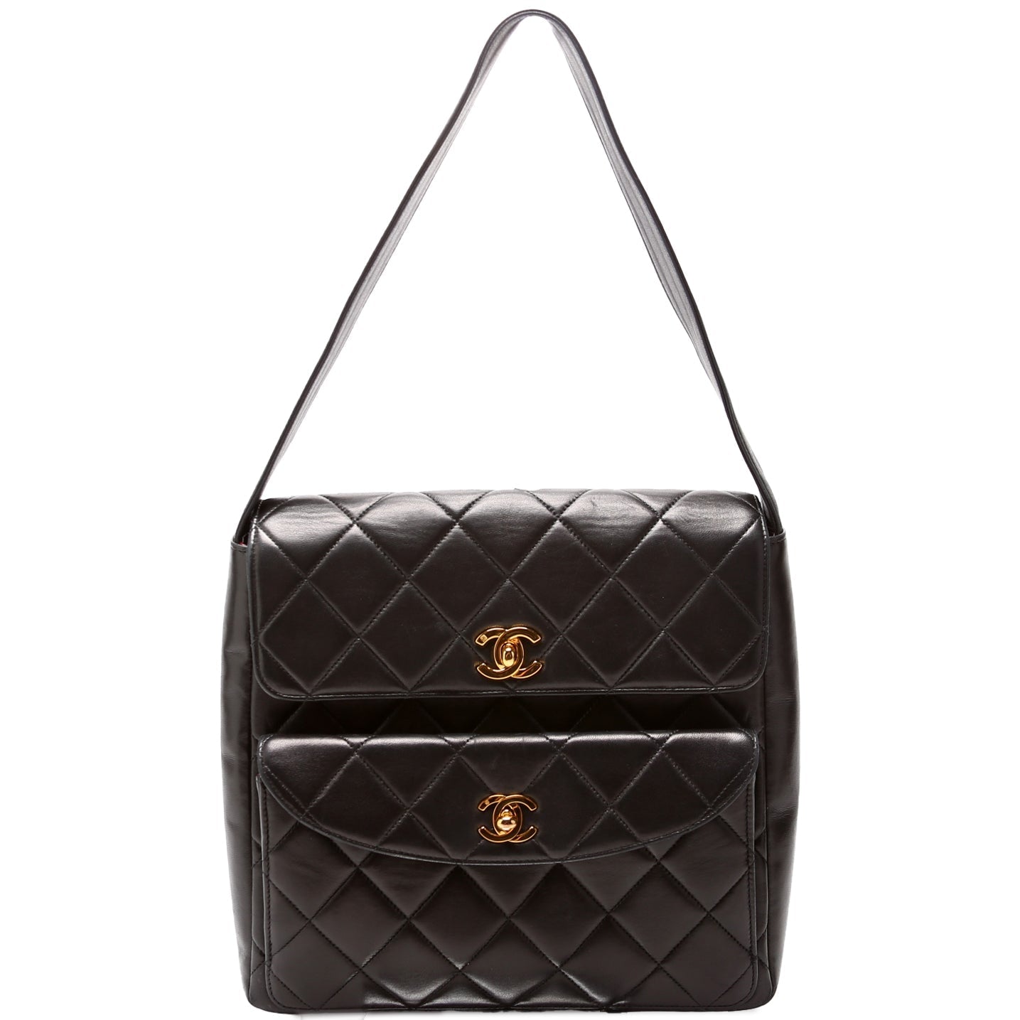 Chanel Double Turnlock Vintage Shoulder Lambskin Bag