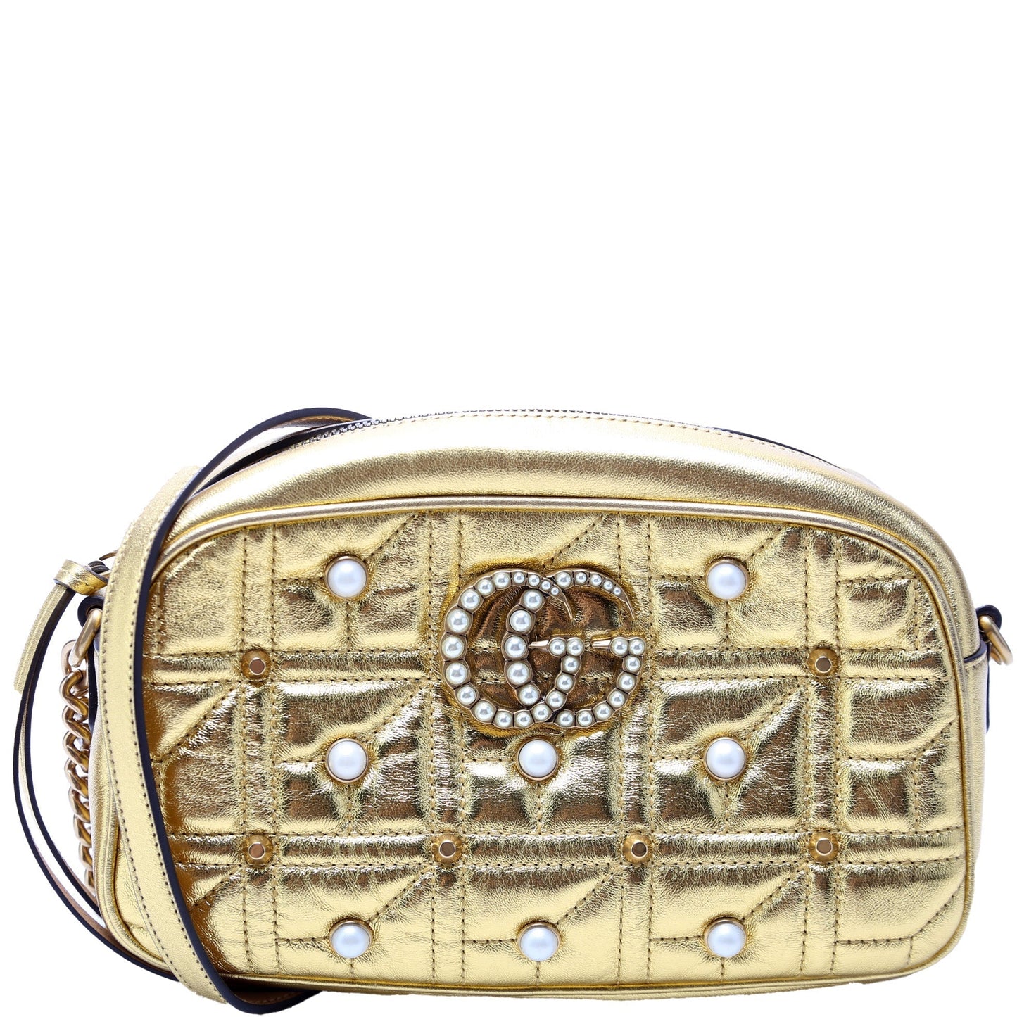 Gucci 447632 Marmont Small Leather/Pearl Camera Bag