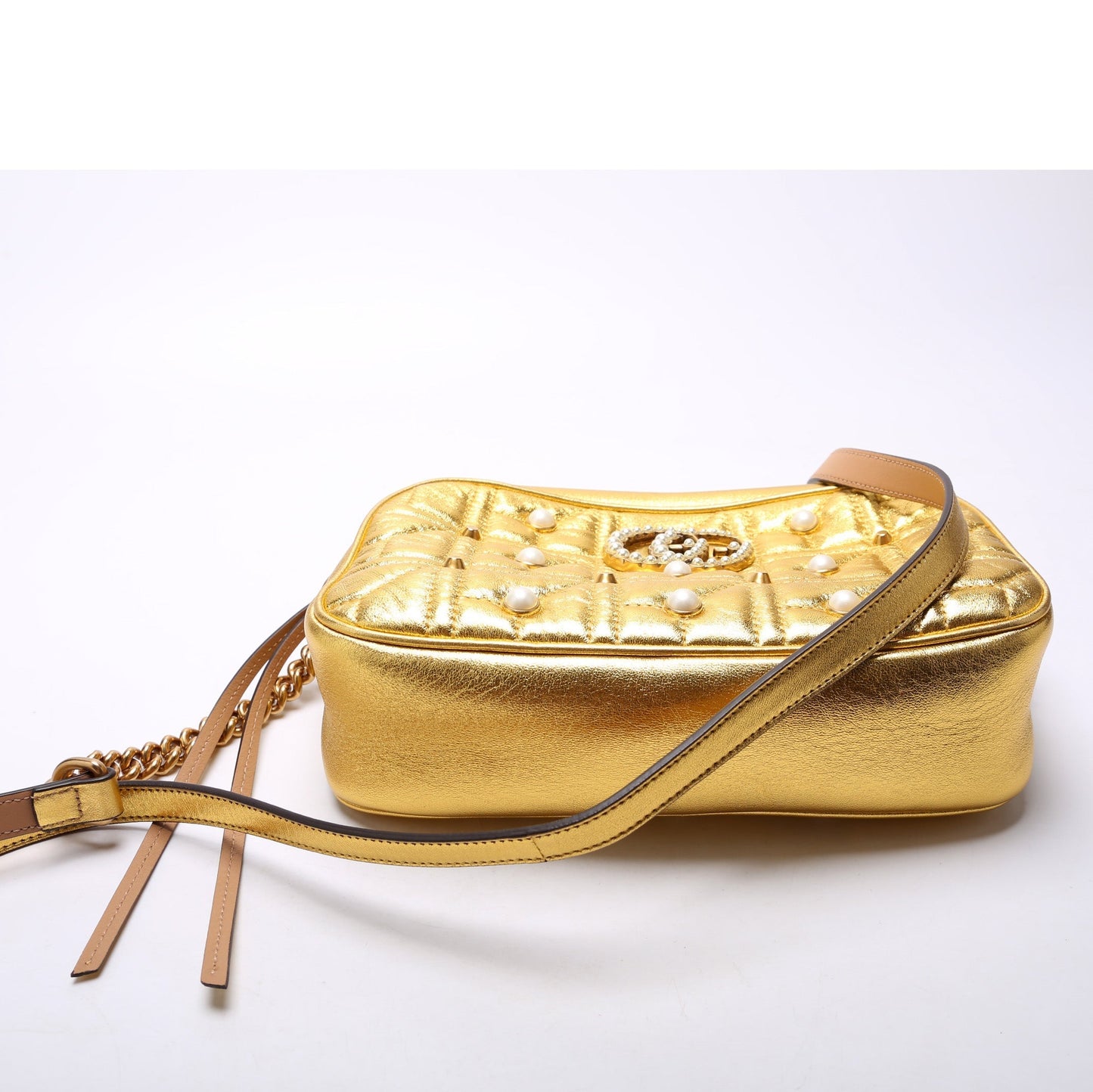 Gucci 447632 Marmont Small Leather/Pearl Camera Bag