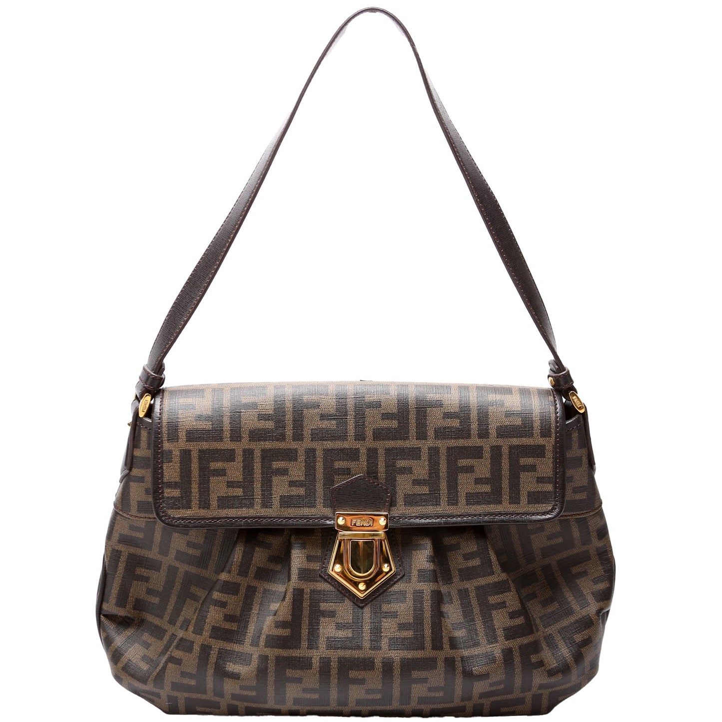 Fendi 8BR672 Zucca Coated Canvas Push Lock Shoulder Bag