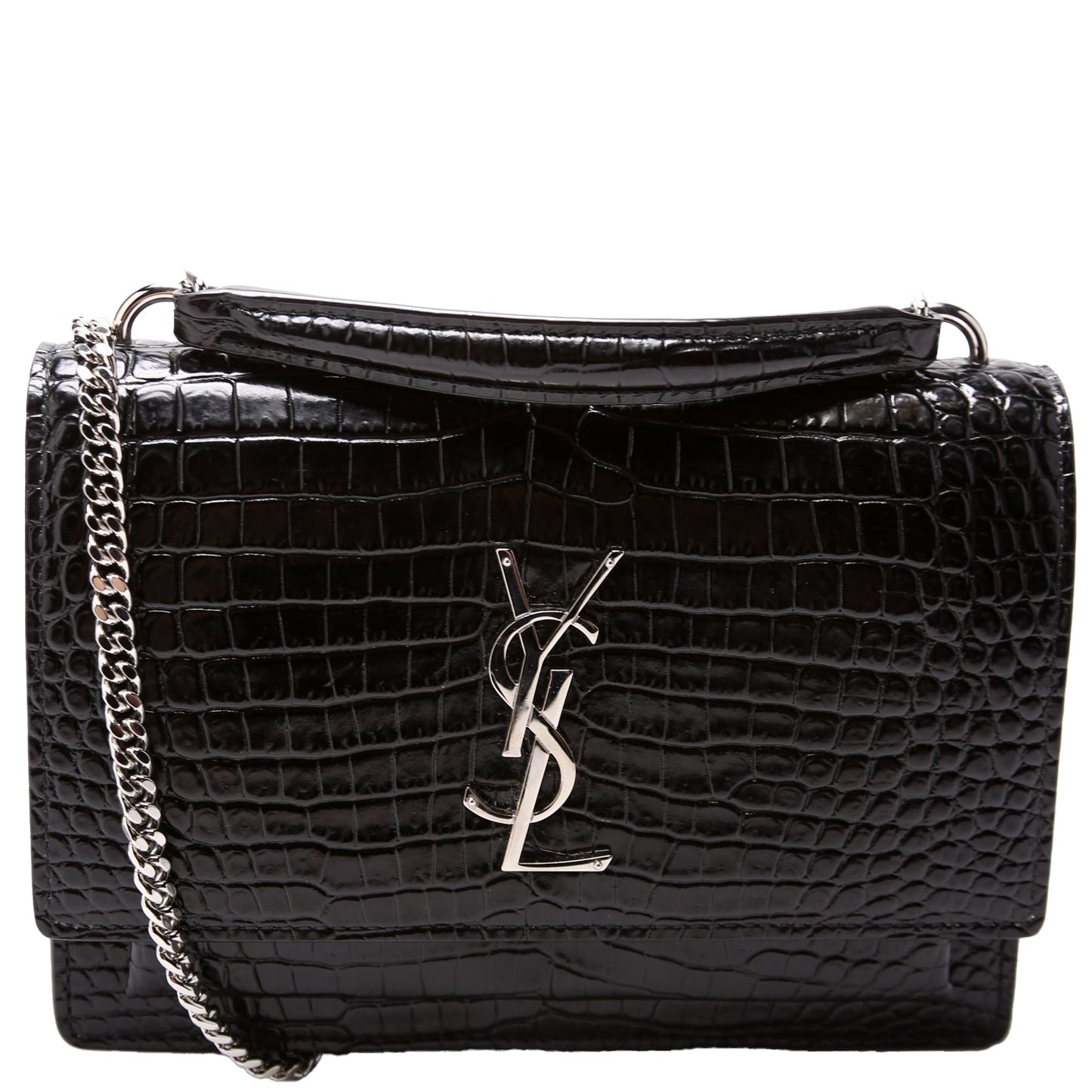 Saint Laurent Sunset Croc Embossed Chain Wallet 33026 Bag