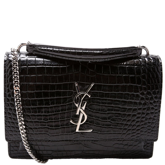 Saint Laurent Sunset Croc Embossed Chain Wallet 33026 Bag