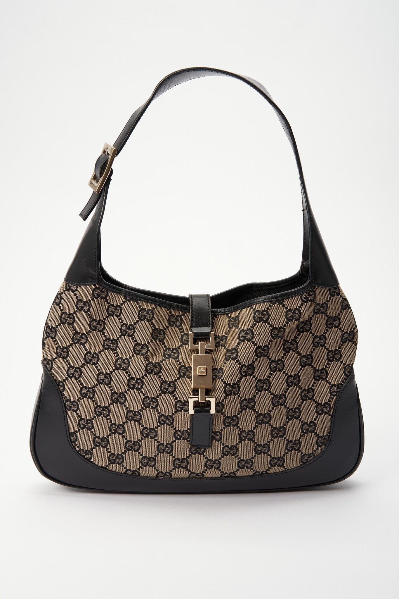 Gucci Jackie Black Leather Canvas Shoulder Bag Style 2
