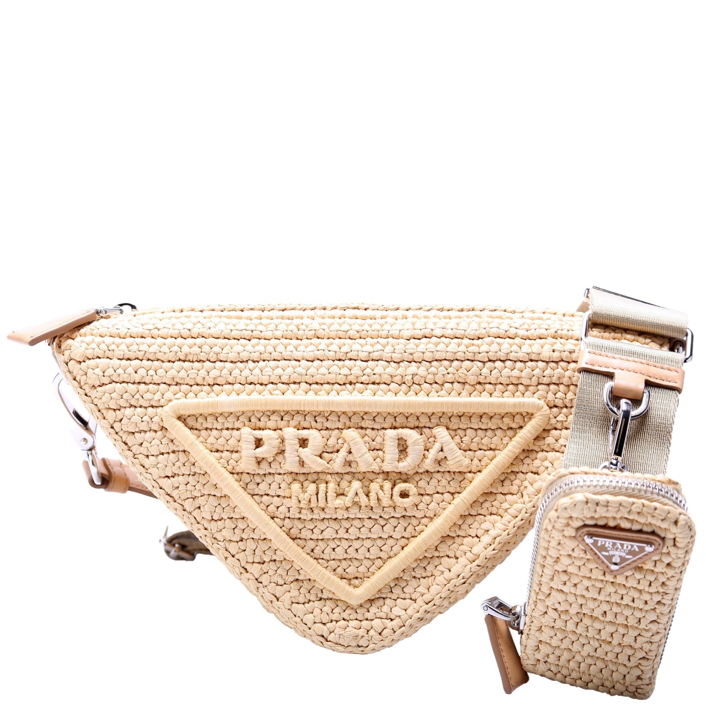 Prada Triangle Logo Raffia Tan Bag