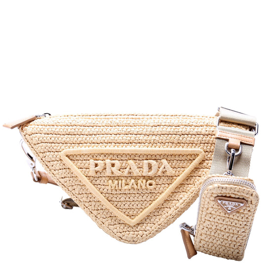 Prada Triangle Logo Raffia Tan Bag
