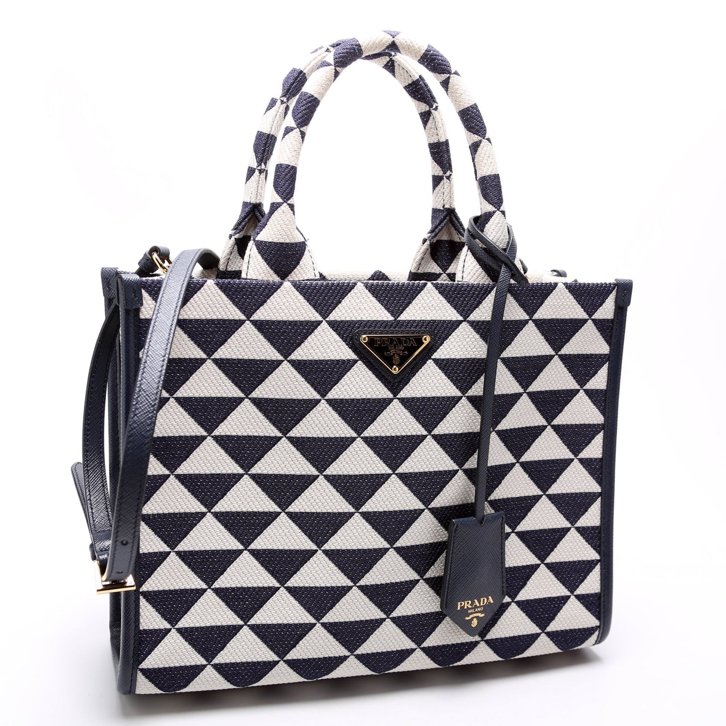 Prada 1BA354 Jacquard Triangle Canvas Symbole Small HandBlue Bag