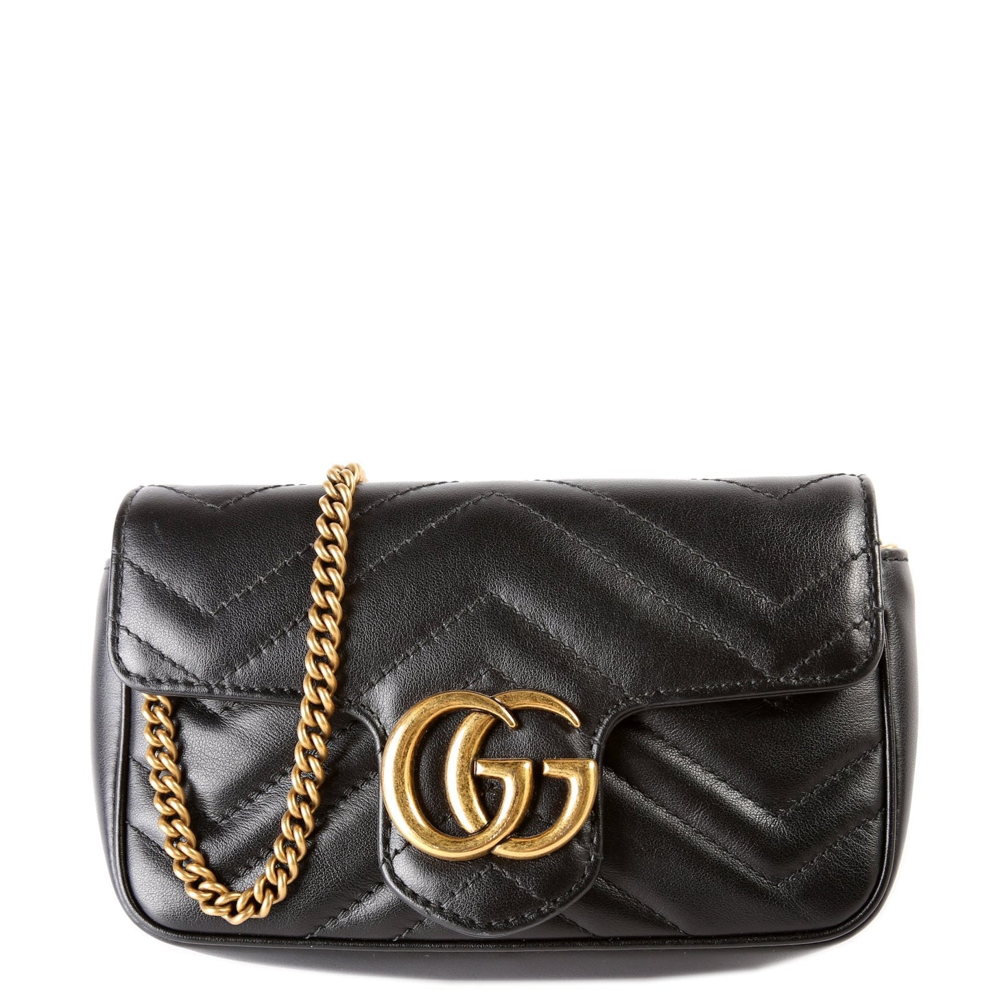 Gucci 476433 Marmont Leather Super Mini Flap Black Bag