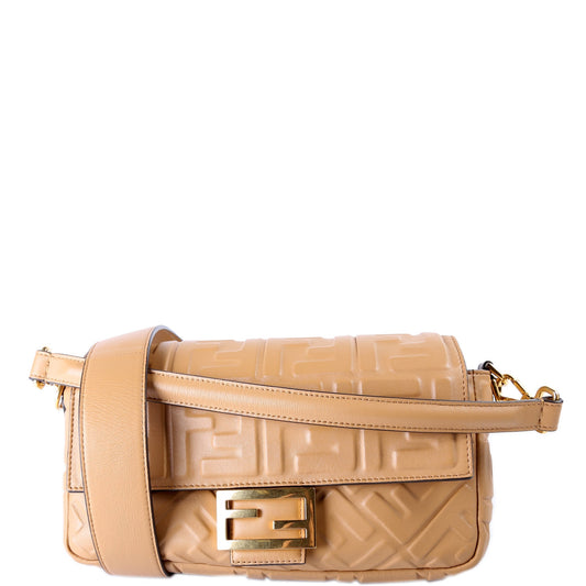Fendi Baguette FF Embossed Nappa Brown Bag