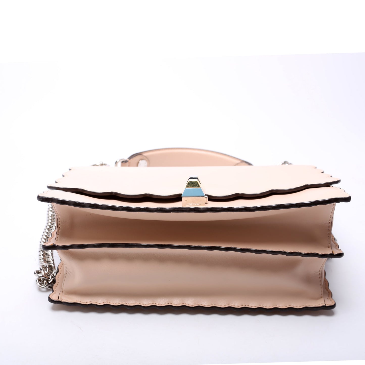Fendi Kan I Scalloped Leather Studded Shoulder Nude Bag