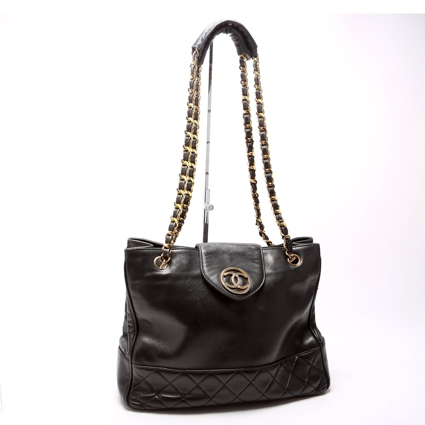Chanel CC Quilted Lambskin Chain Shopper Vintage 1M Black Bag