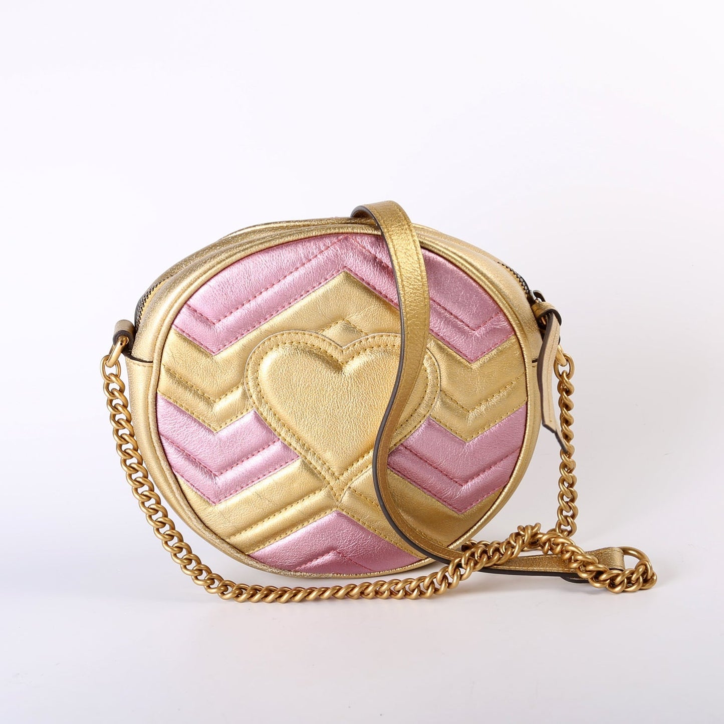 Gucci 550454 Marmont Mini Round Gold/Pink Bag