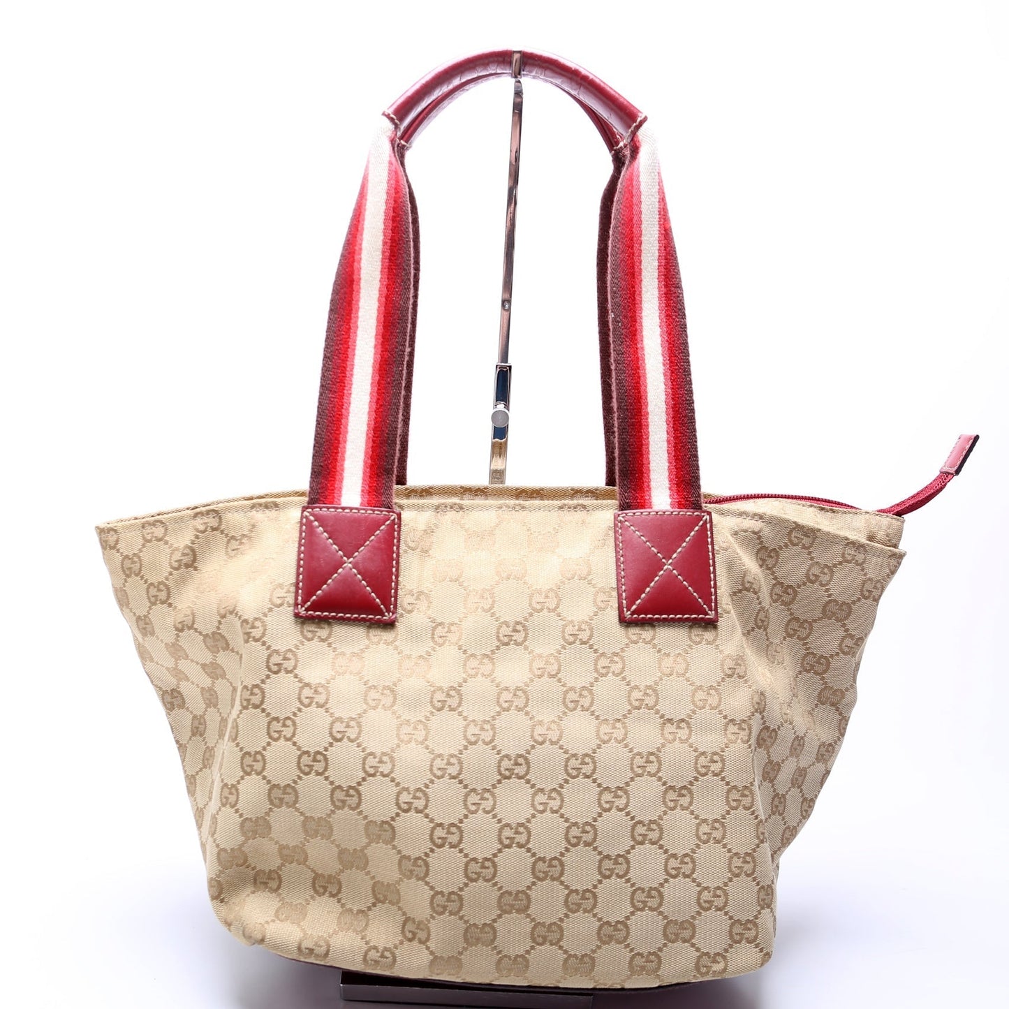 Gucci 131230 GG Canvas Web Bucket Tote Red Bag
