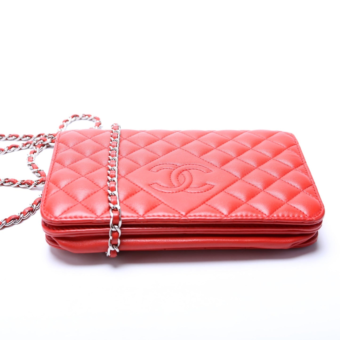 Chanel WOC CC Diamond Quilted Red Bag