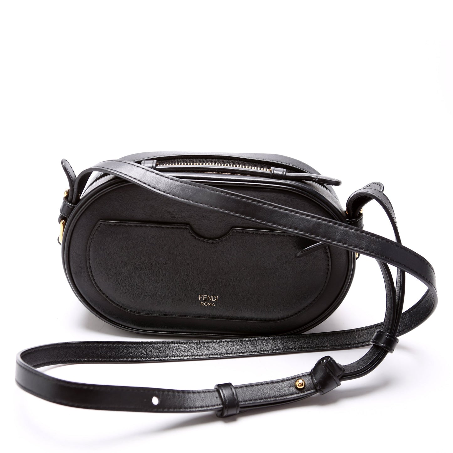 Fendi Vitello Grace Leather O'Lock Mini Camera Case Black Bag