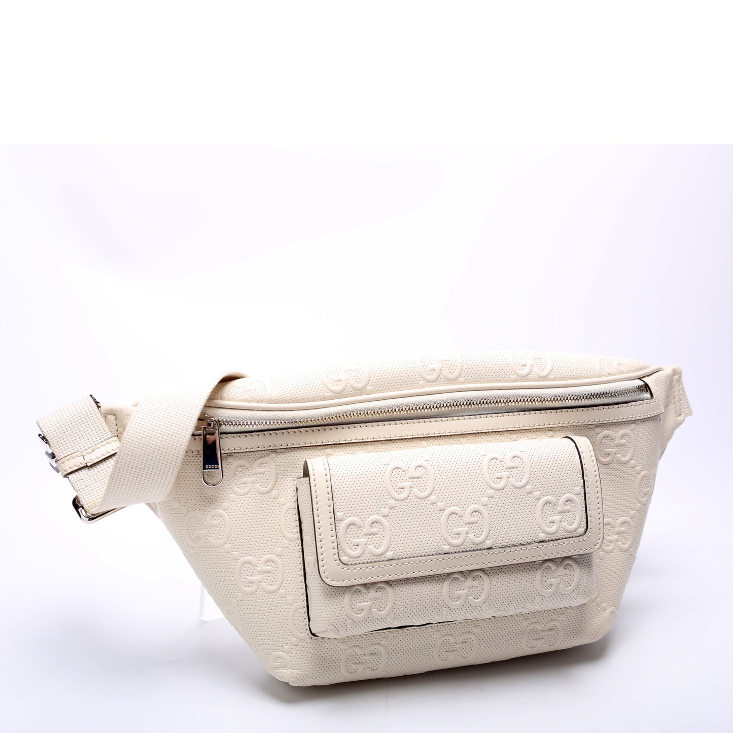 Gucci 645093 Embossed GG Leather Pocket Belt Cream Bag