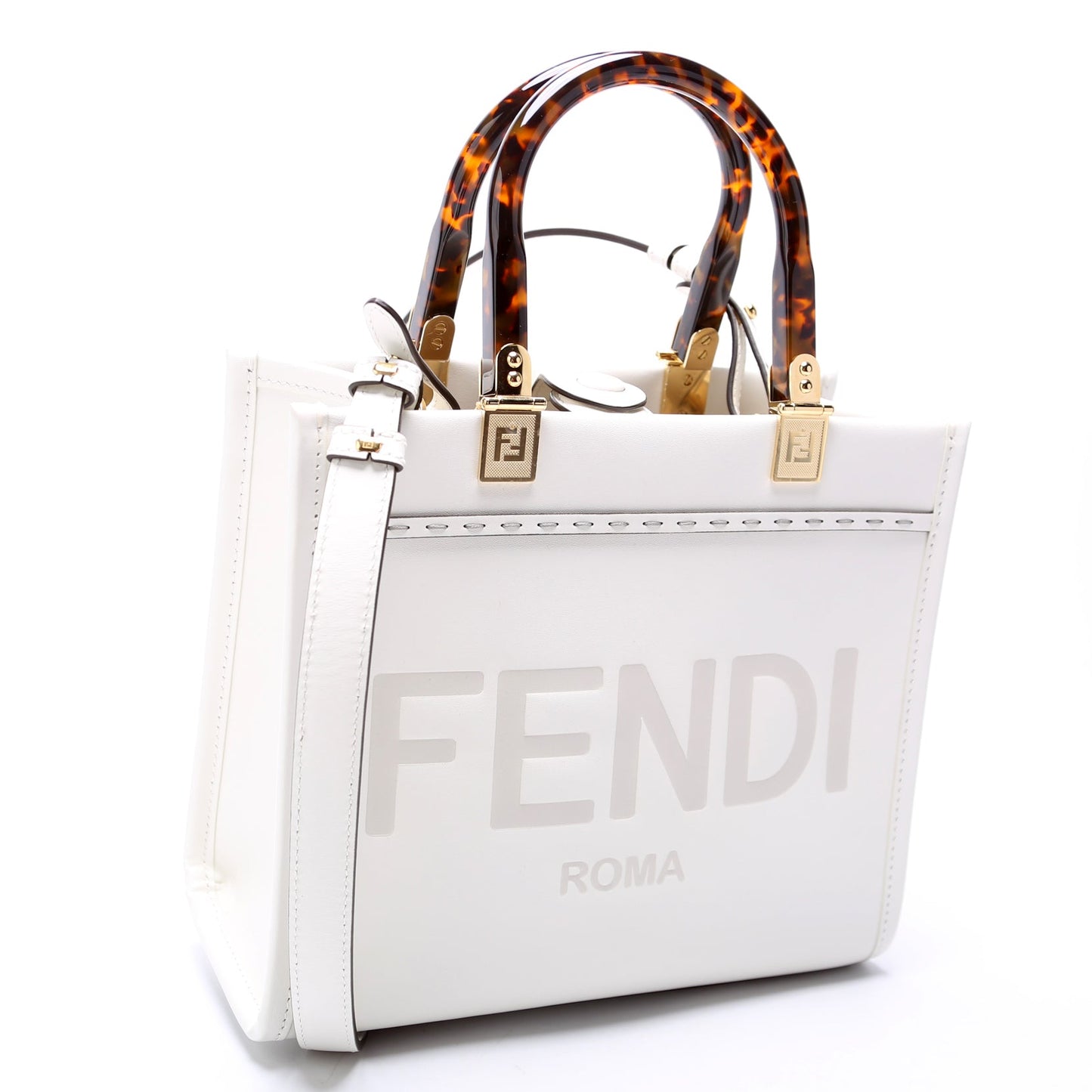 Fendi 8BH394 Sunshine Shopper Small Leather White Bag