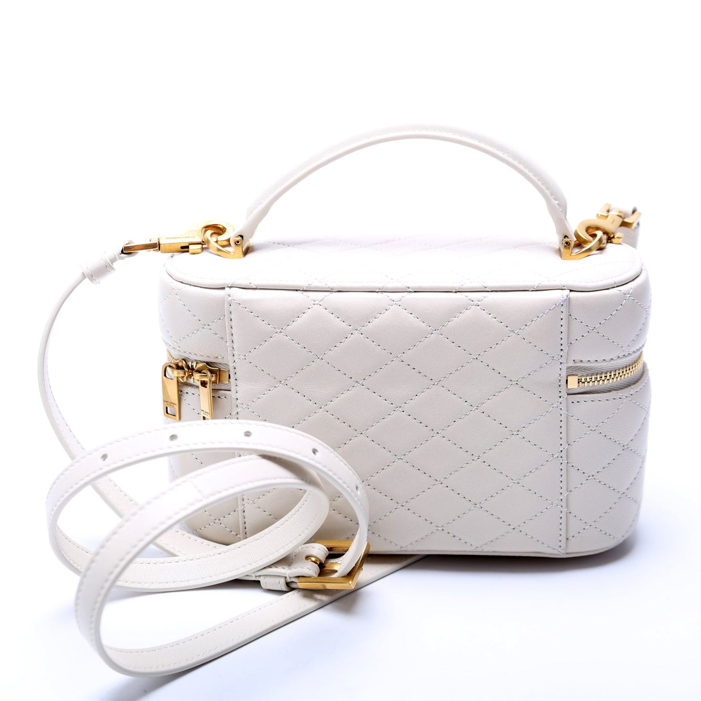 Saint Laurent 766731 Gaby Vanity Quilted Lambskin Cream Bag