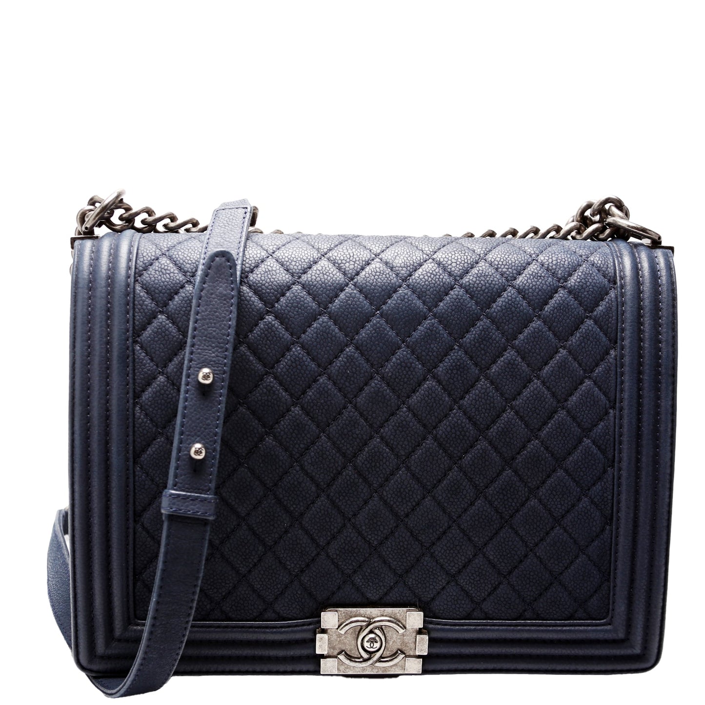 Chanel Boy Flap Large Lambskin 16M Navy Bag