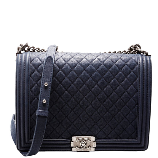Chanel Boy Flap Large Lambskin 16M Navy Bag