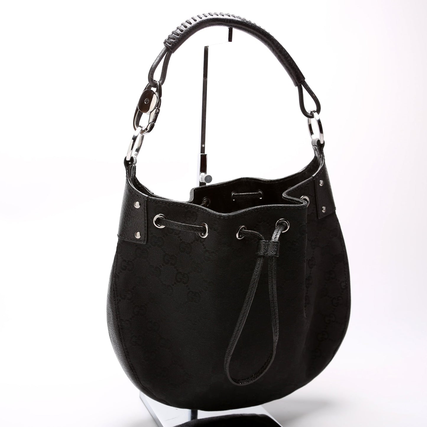 Gucci 115006 GG Canvas Small Drawstring Hobo Black Bag