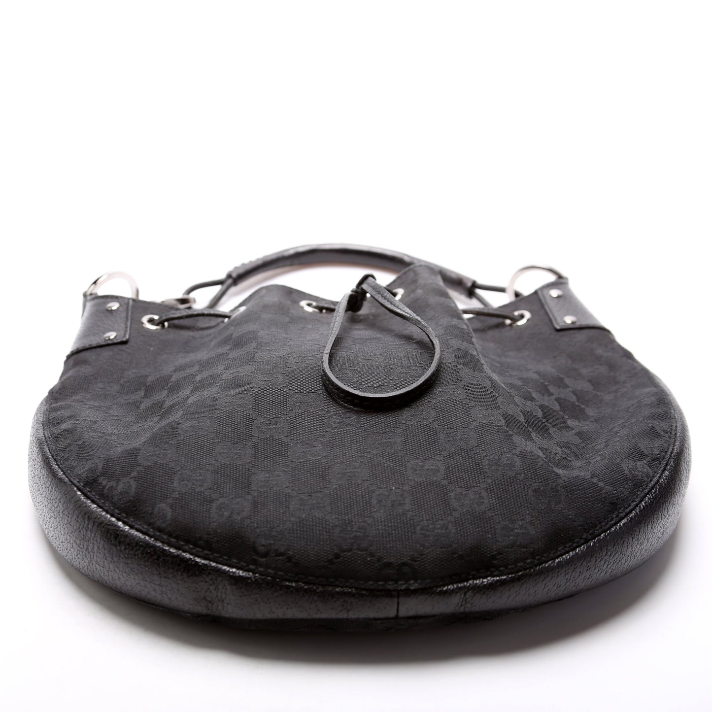 Gucci 115006 GG Canvas Small Drawstring Hobo Black Bag
