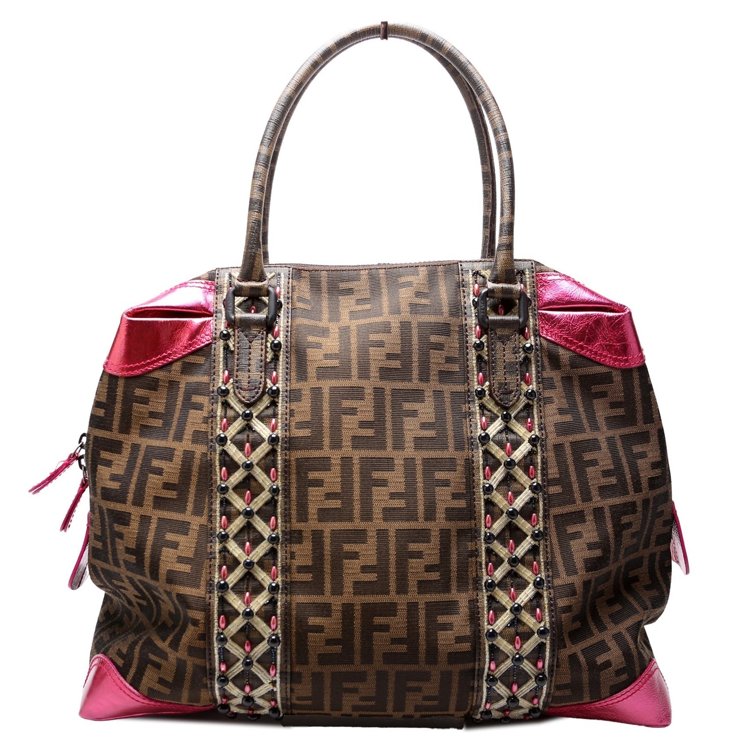 Fendi 8BL096 Zucca Fabric Beaded Top Handle Bag
