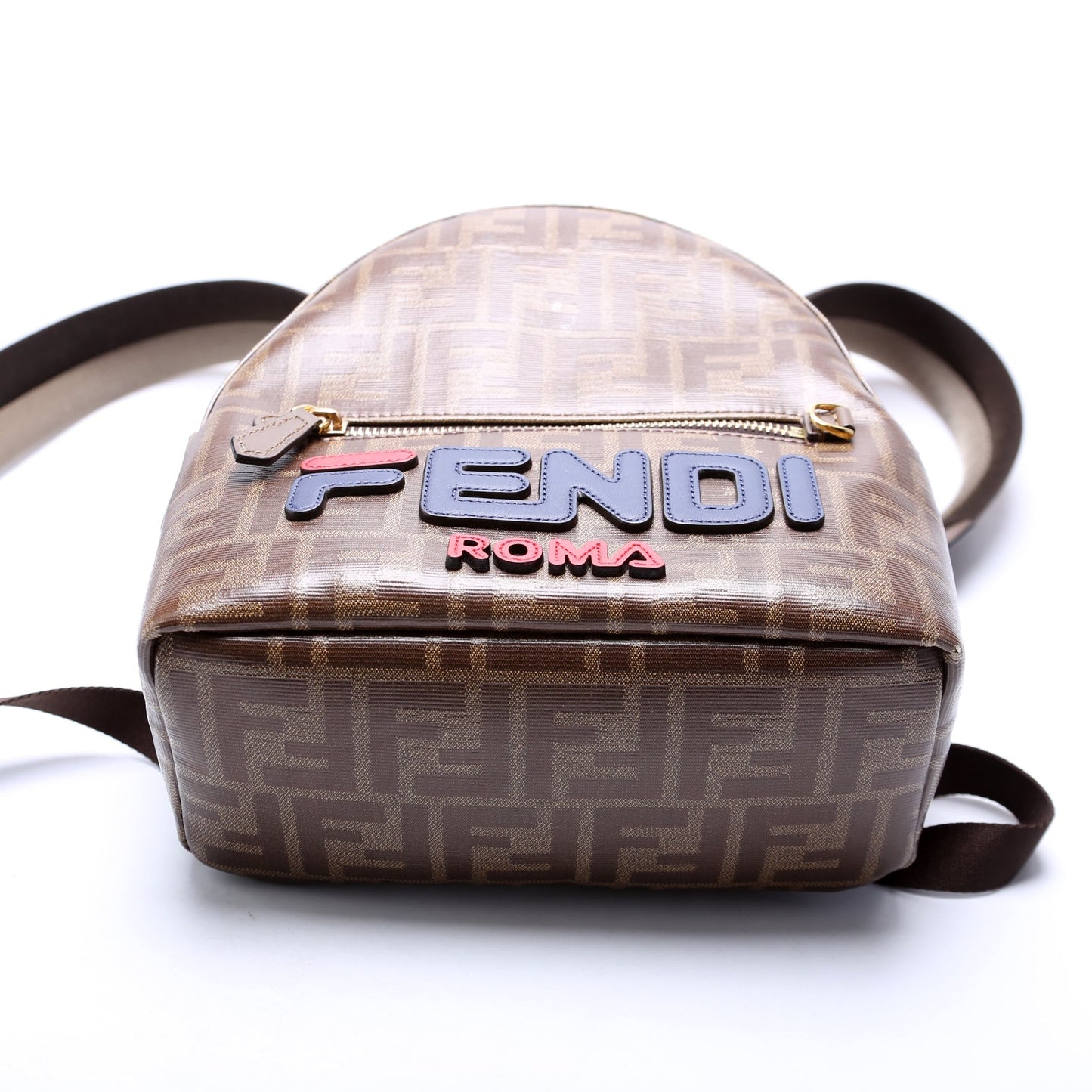 Fendi Fila FF Glazed Canvas Mini Backpack Brown Bag