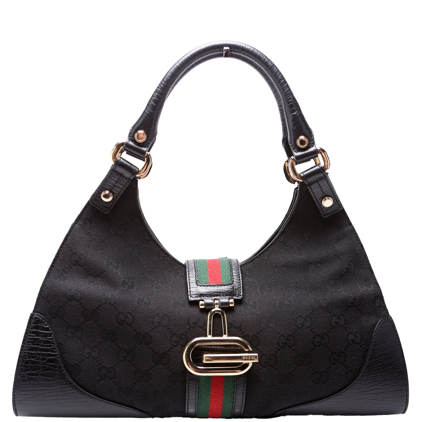 Gucci 130995 GG Canvas Web Junco Shoulder Black Bag