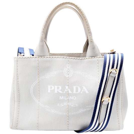 Prada Canapa Canvas Small Tote Grey Bag