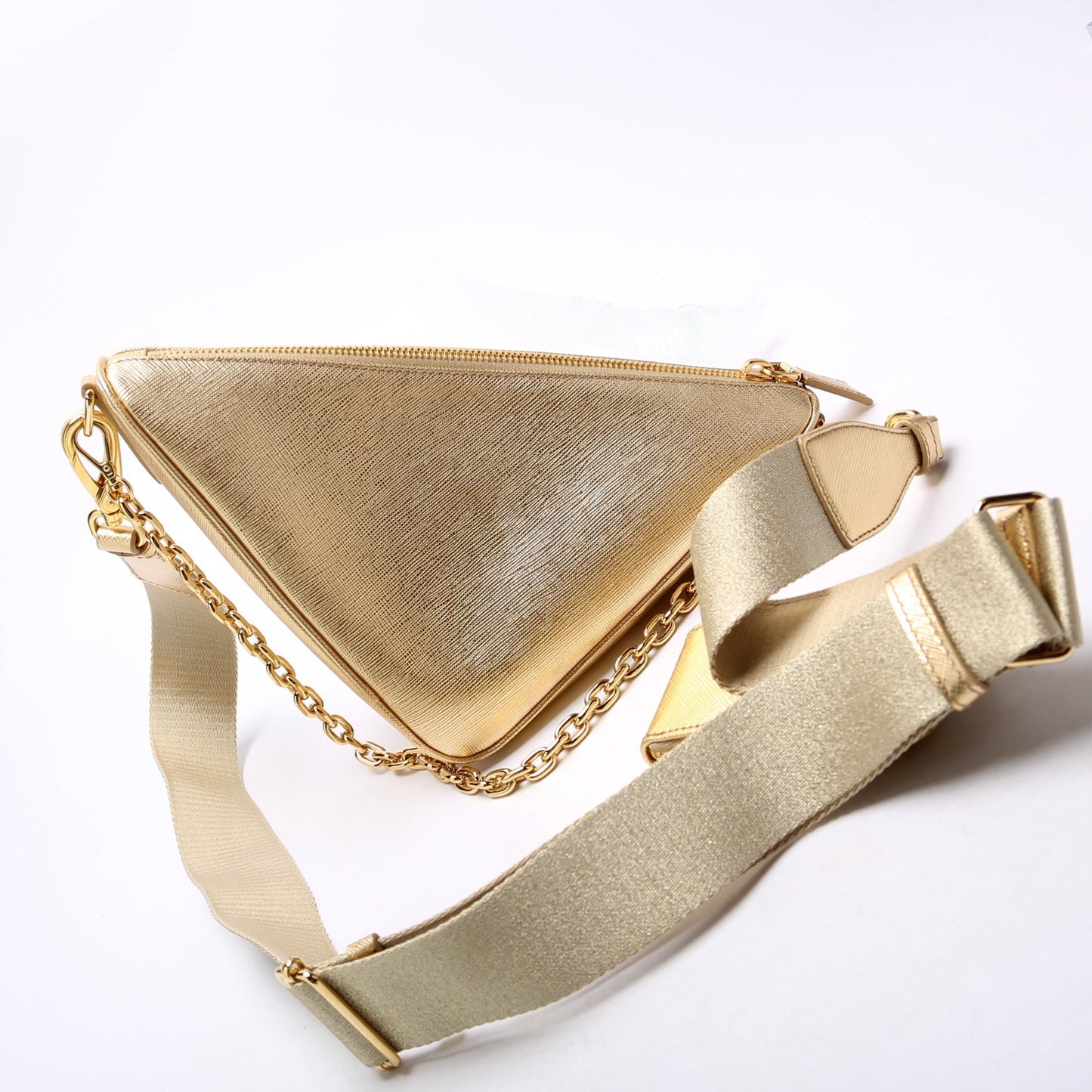 Prada Saffiano Triangle Logo Mini Gold Bag