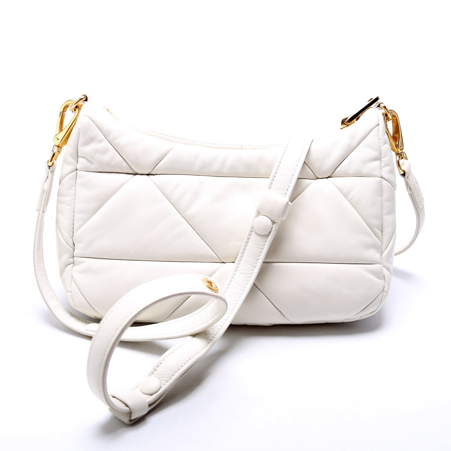 Prada 1BC157 Padded Quilted Nappa System Triangle Shoulder White Bag