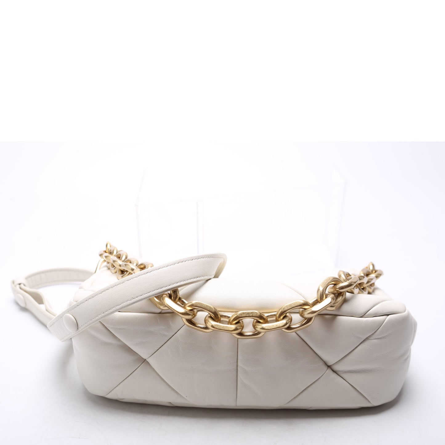 Prada 1BC157 Padded Quilted Nappa System Triangle Shoulder White Bag