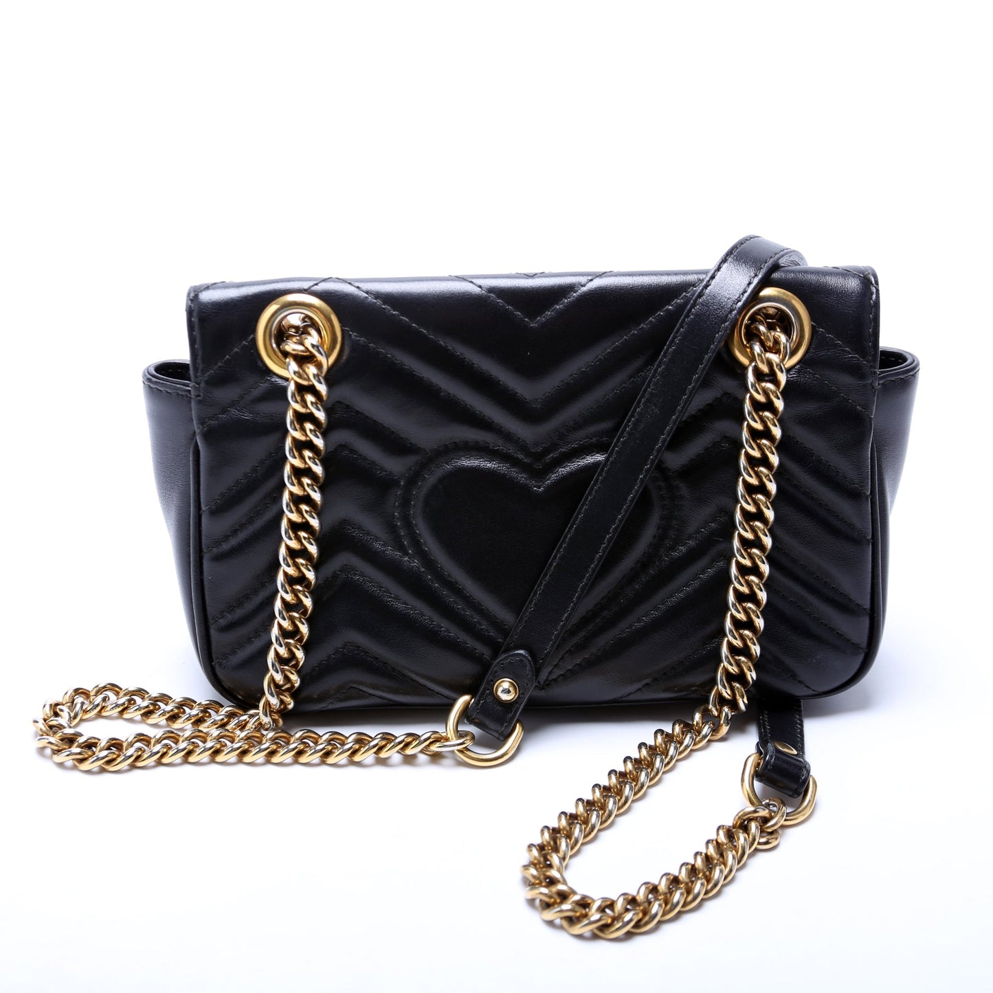 Gucci 446744 Marmont Leather Shoulder Flap Mini Black Bag