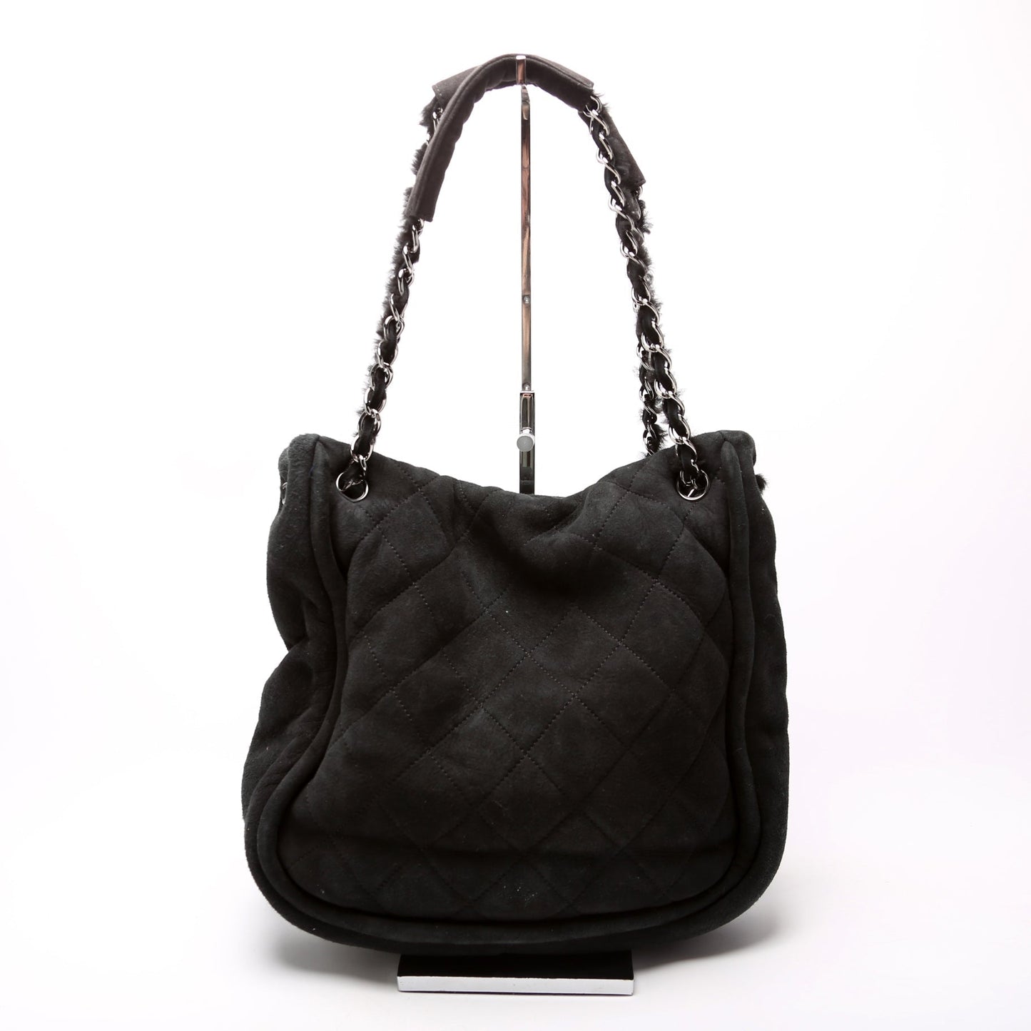 Chanel Mademoiselle Shearling Quilted Tote 9M Black Bag