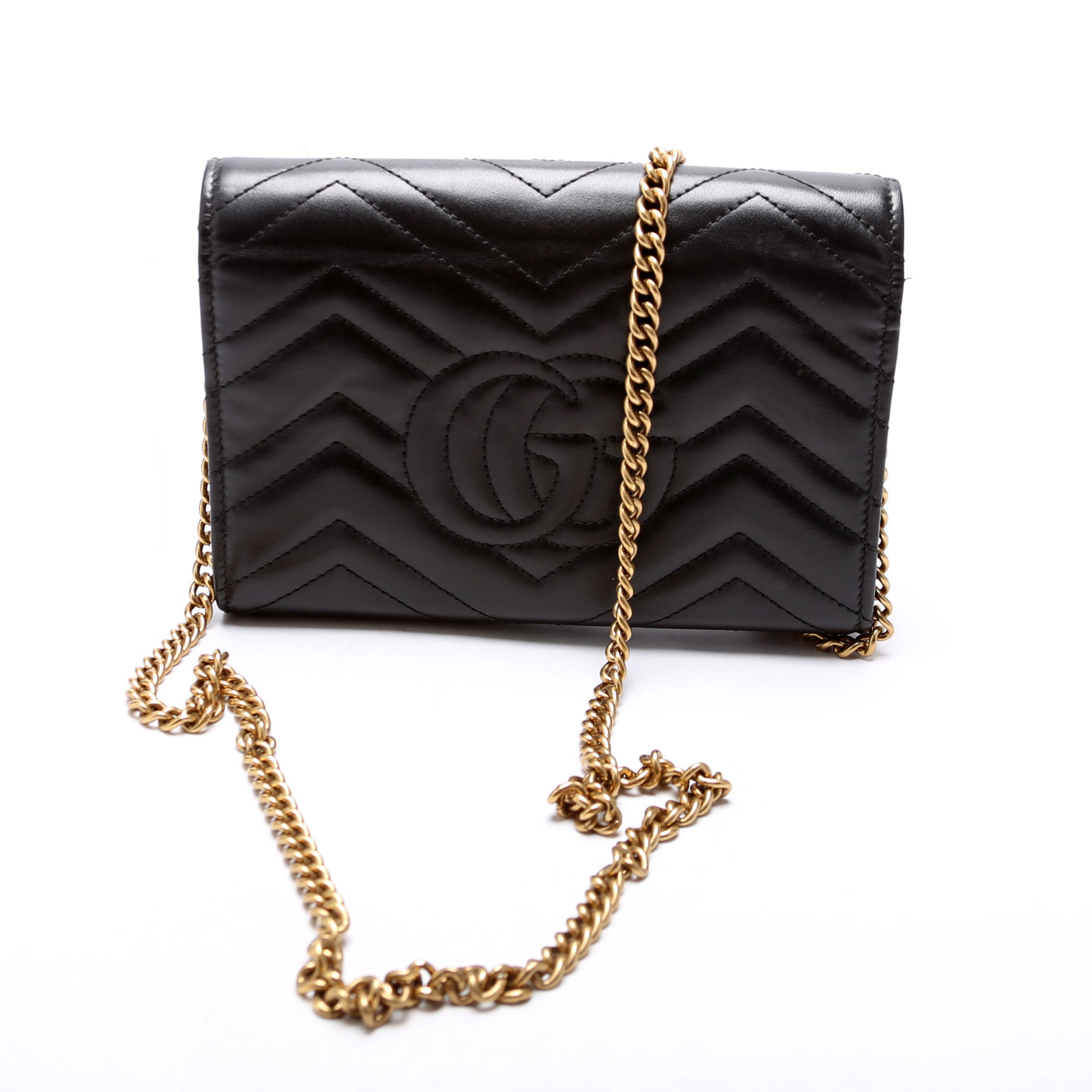 Gucci 474575 Marmont Chain Wallet Black Bag