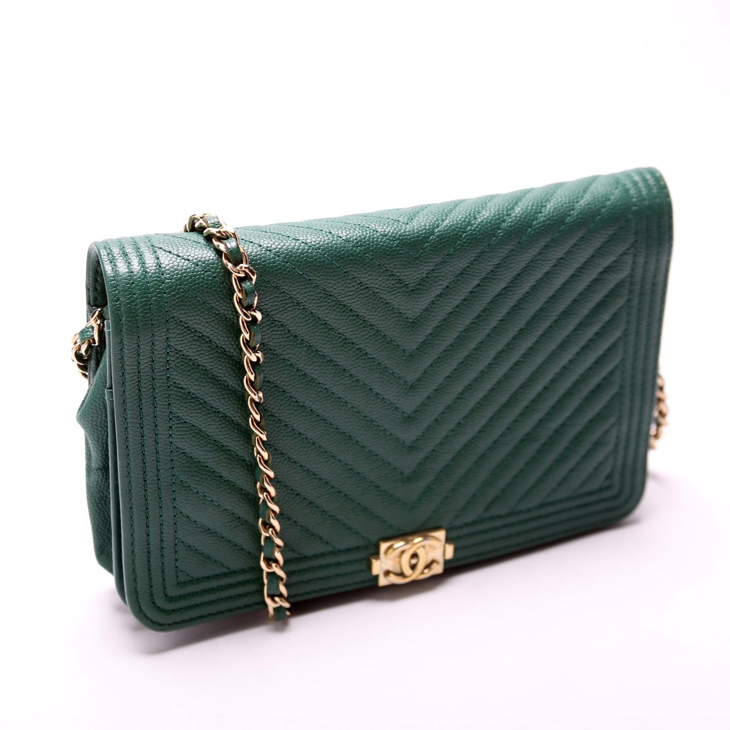 Chanel Wallet On Chain Boy Chevron Caviar Leather Green Bag
