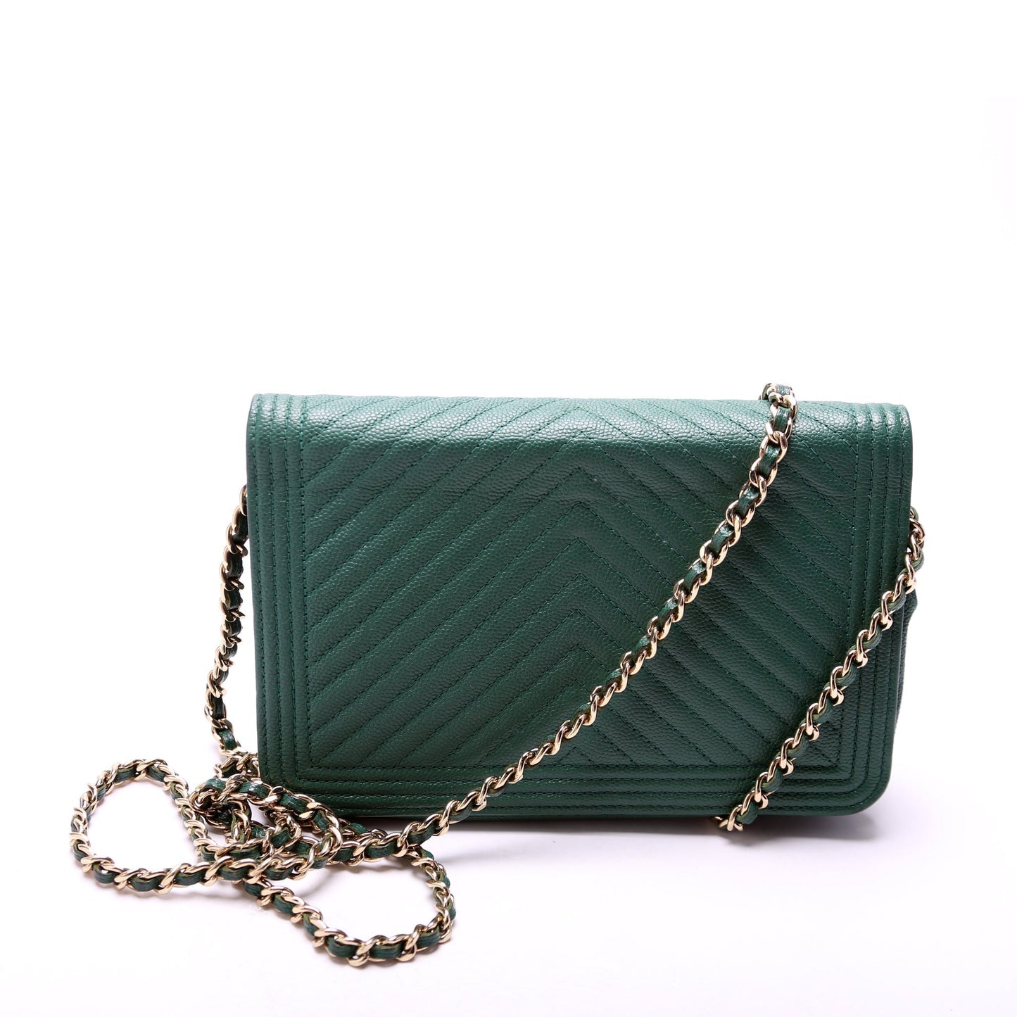 Chanel Wallet On Chain Boy Chevron Caviar Leather Green Bag