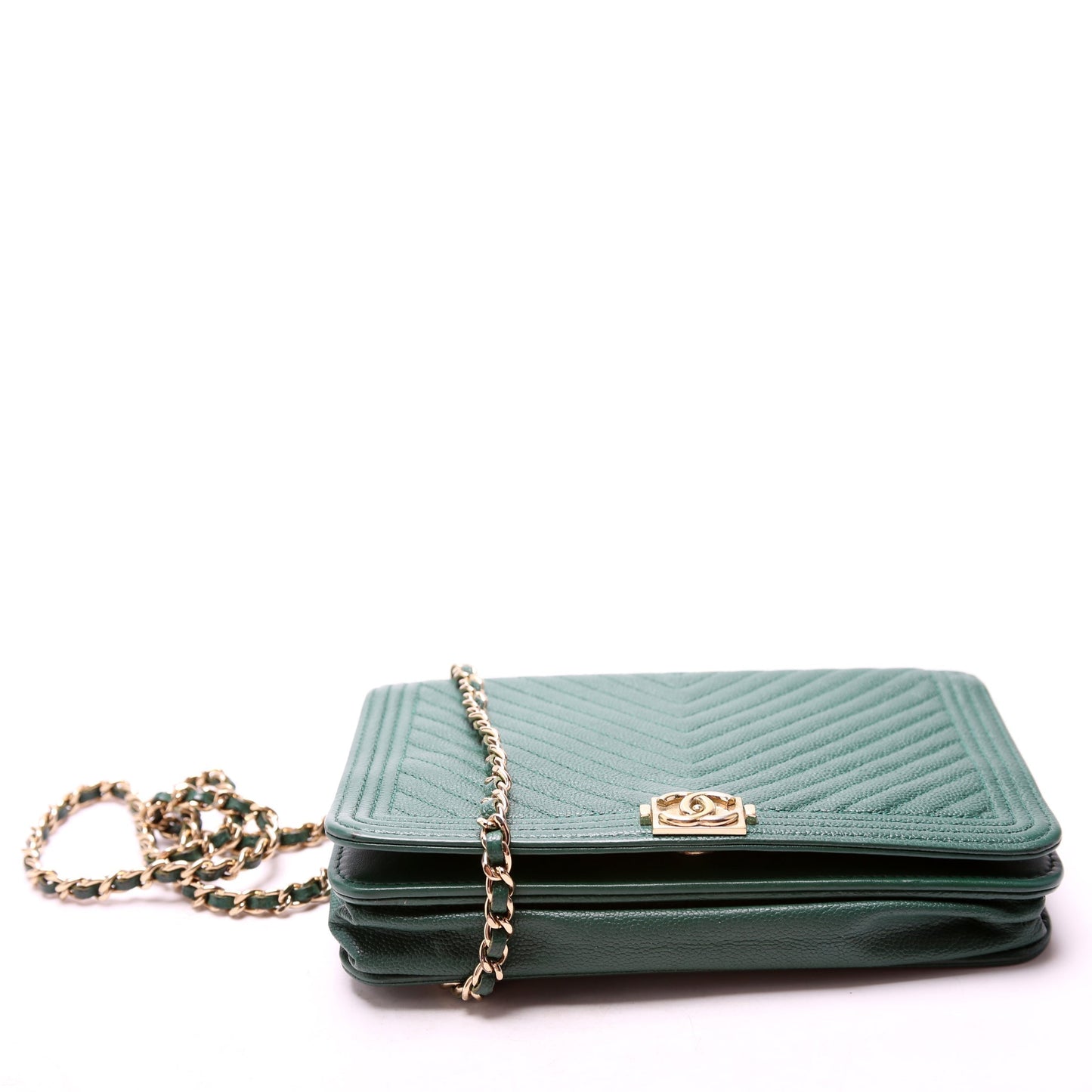 Chanel Wallet On Chain Boy Chevron Caviar Leather Green Bag