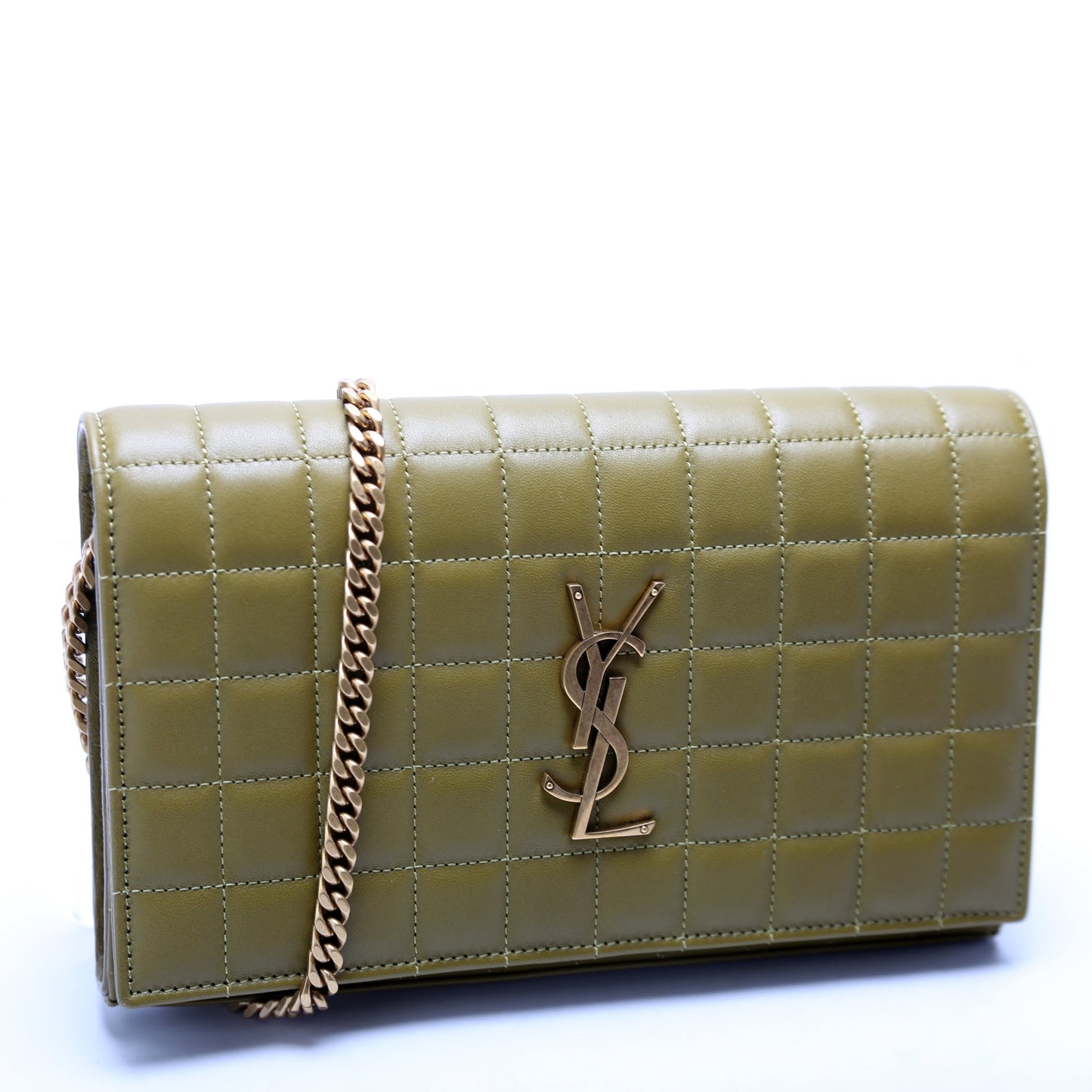 Saint Laurent Cassandra Chain Wallet Quilted Lambskin 743346 Green Bag
