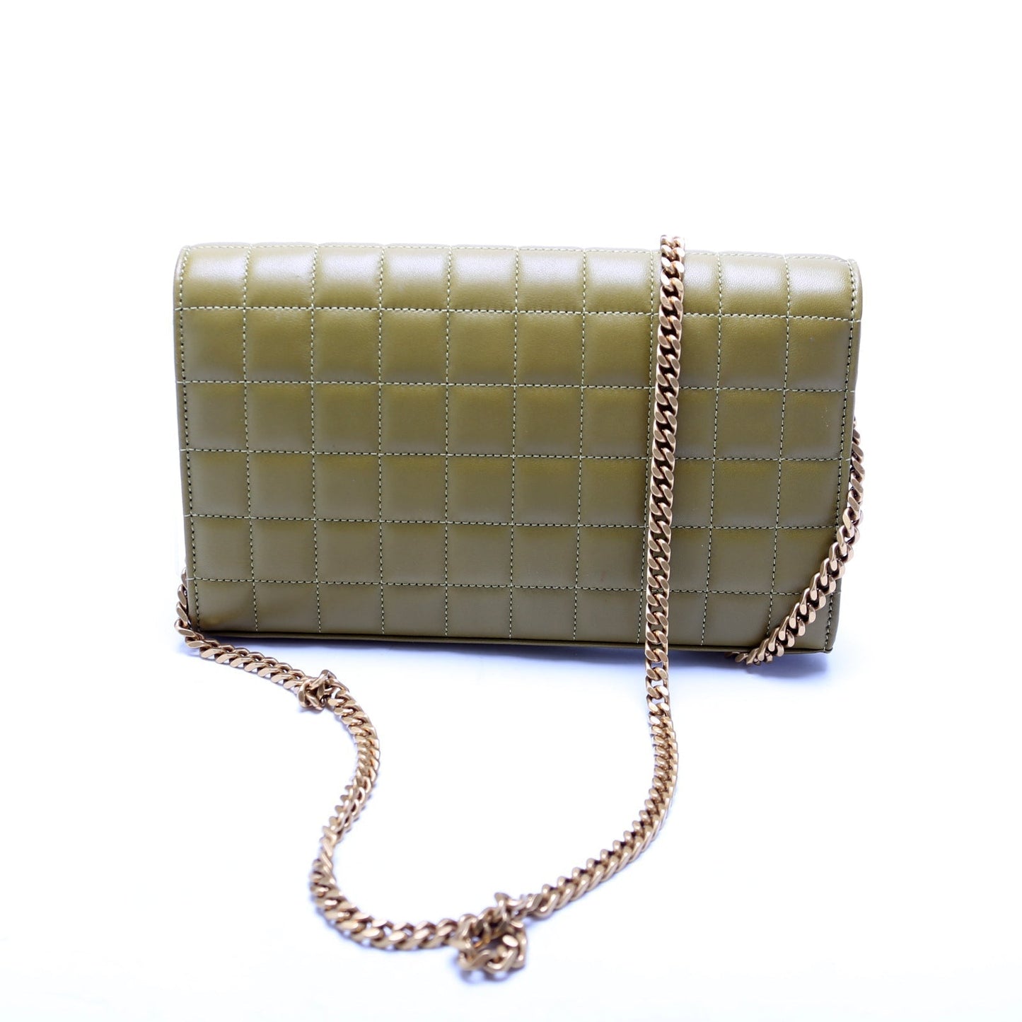 Saint Laurent Cassandra Chain Wallet Quilted Lambskin 743346 Green Bag