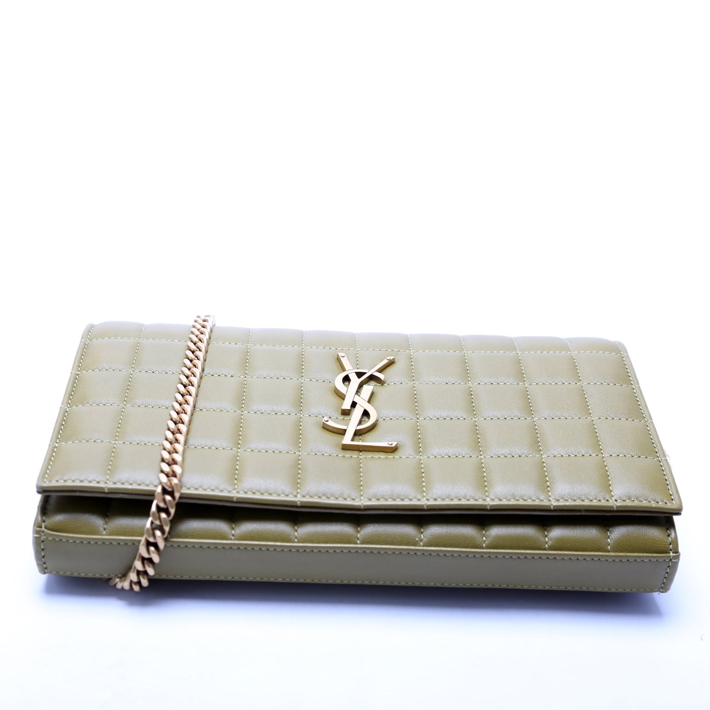 Saint Laurent Cassandra Chain Wallet Quilted Lambskin 743346 Green Bag