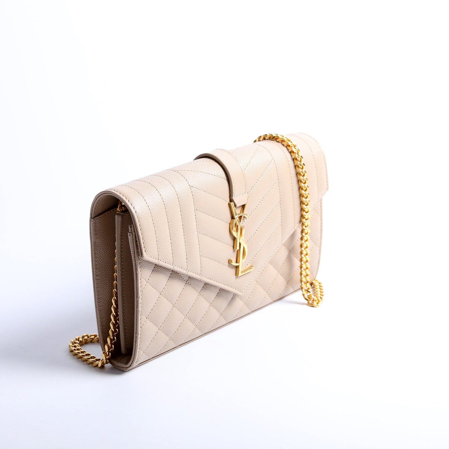 Saint Laurent Triquilt Grain De Poudre Chain Wallet 620280 Tan Bag